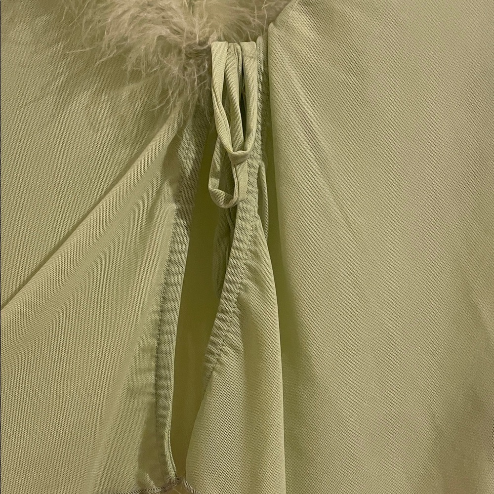 Lime Green Mesh Feather Trim Blouse - Picture 4 of 6